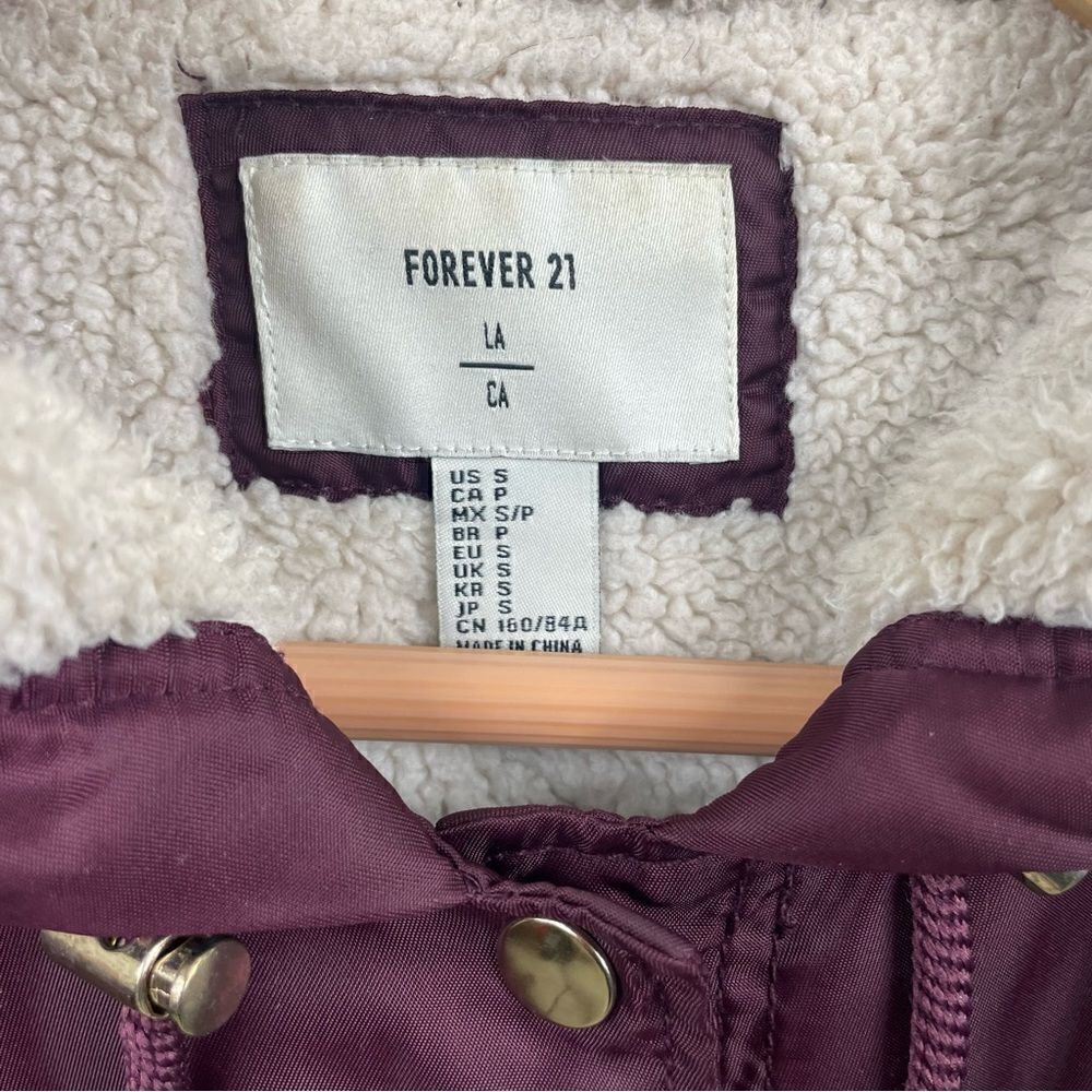Burgundy Sherpa lined hooded anorak,windbreaker utility Jacket Small Forever21 - Picture 5 of 6